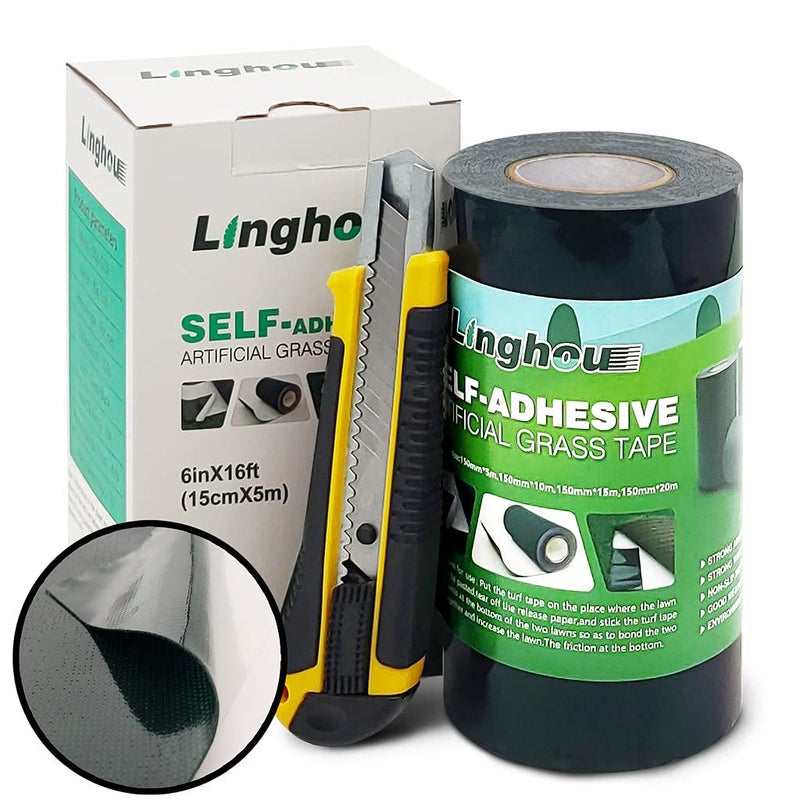 Linghou Double Sided Artificial Grass Turf Seam Tape 6" x 16' Self Adhesive Seaming Tape for Concrete Wood Floors Patios Indoor Outdoor Carpets Synthetic Turf or Green Lawn Rugs - Image 1